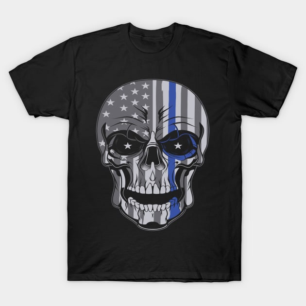 support the thin blue line skull design T-Shirt by Jandjprints